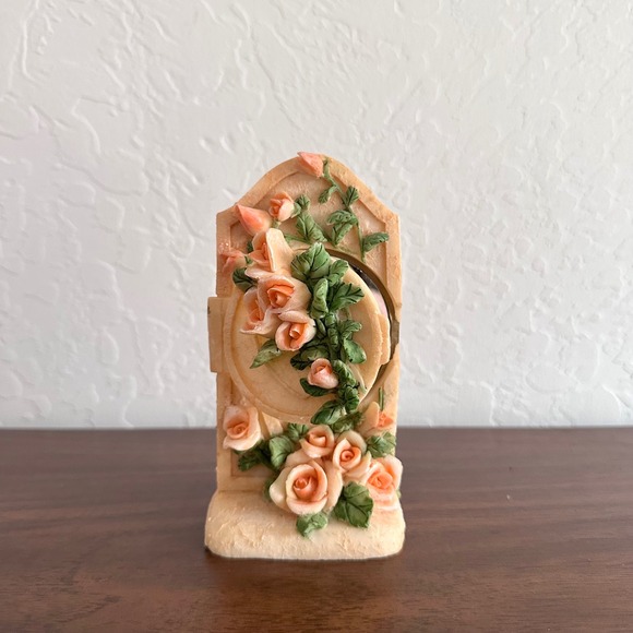 Vintage Miniature Mirror Floral Roses Garden Pink Plaster Cottagecore - Picture 5 of 8